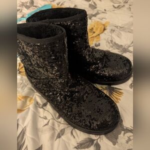 GBG Black Sequin Sparkle Boots Sz 8
